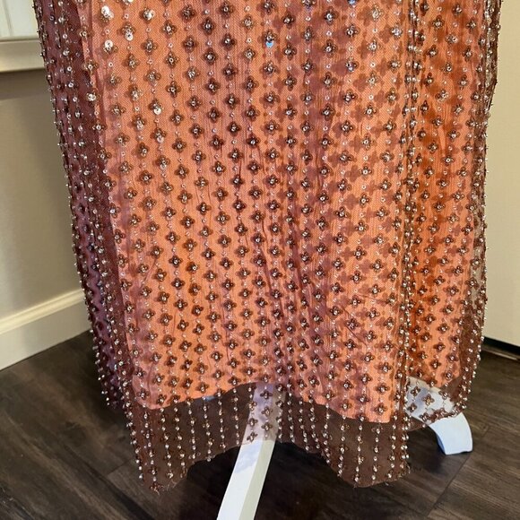 NWT Zara Coral Sequined Chiffon Midi Skirt, Size XL - Picture 6 of 16